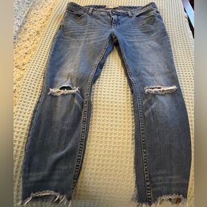 Free People Blue Mid-rise Distressed Jeans size 30, barely worn, straight leg.